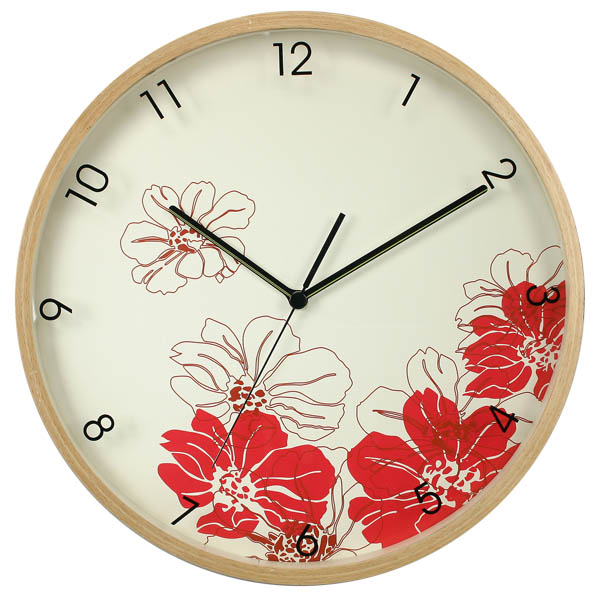 horloge murale en bois - motif coquelicots-0