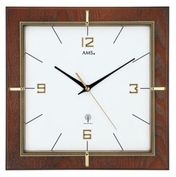 Horloge murale radio-pilotée carré en noyer de marque AMS