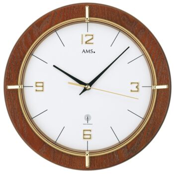 Horloge murale radio-pilotée ronde en noyer de marque AMS
